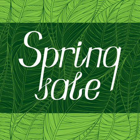 Lettering with the inscription "Spring sale" on a green background. Hand writing. Designs for banners, signage and leaflets. Vector illustration.のイラスト素材