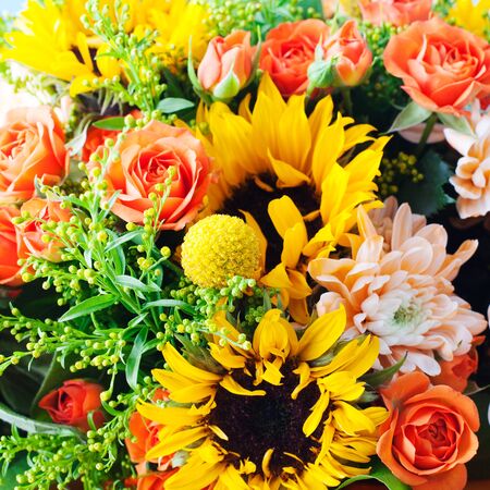 Close up of colorful bouquet of flowers Copy spaceの写真素材