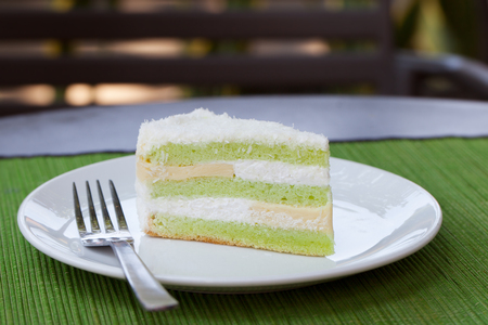 Pandan layered cake Traditional Indonesian desert Stone backgroundの写真素材