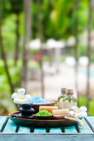 Spa and wellness massage setting. Copy space.の写真素材