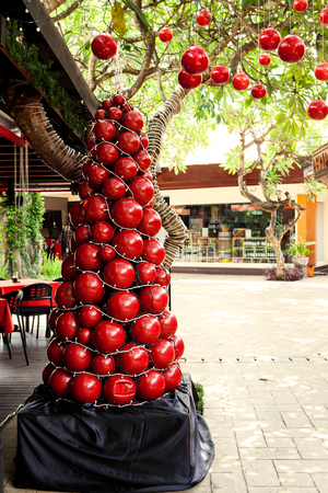 Christmas, New Year tree, decoration with red balls.の写真素材