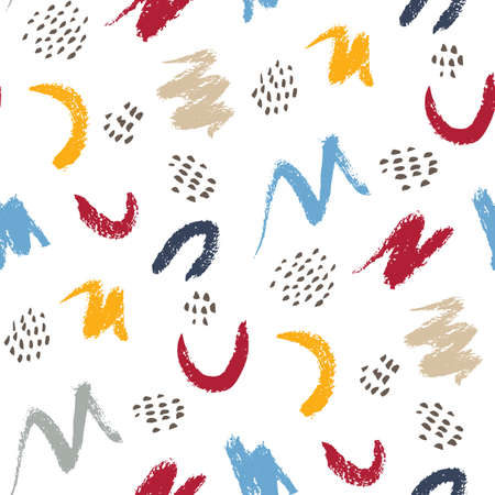 Hand Painted Colorful Brush Strokes on White Background Abstract Vector Seamless Pattern. Creative Manifesto Marksのイラスト素材