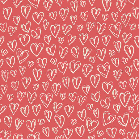 Hand Drawn Doodle Retro Palette Hearts Valentines Day vector Seamless Pattern. Cute Graffity...