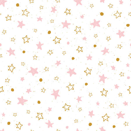 Hand drawn doodle stars on white background vector seamless pattern. Cute baby printのイラスト素材