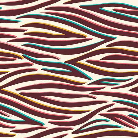 Abstract Hand Drawn Wavy Vector Seamless Pattern. Zebra Animal Skin. Colorful Glitch. Trendy Fashion...