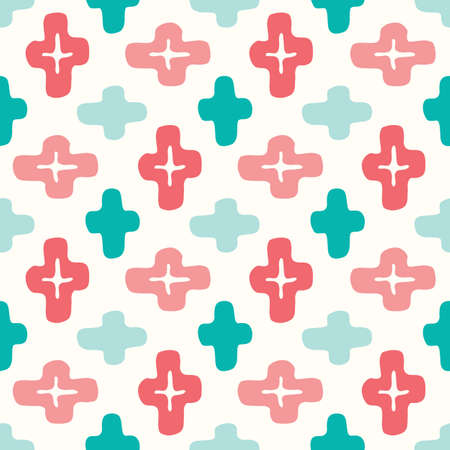 Colorful Ethnic Handdrawn Crosses Vector Seamless Pattern.Bright Elegant Traditional Backgroundのイラスト素材