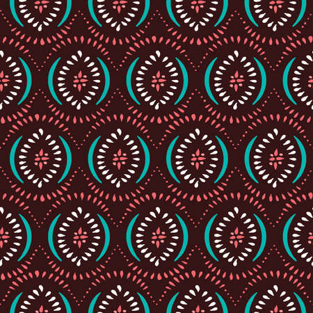 Colorful Boho Hand drawn Diamonds and Arches Vector Seamless Pattern. Elegant Ethnic Traditional...