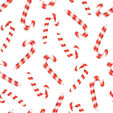 Colorful Red and White Holiday Christmas and New Year Candy Cane Vector Seamless Patternのイラスト素材