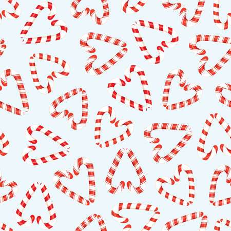 Colorful Red and White Holiday Christmas and New Year Candy Cane Hearts Vector Seamless Patternのイラスト素材