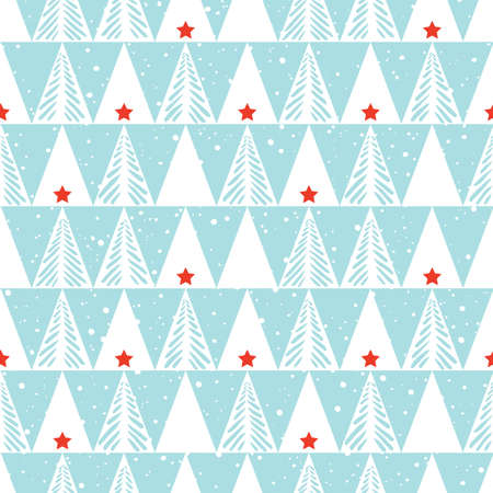 Hand drawn abstract Christmas trees, snow, triangles vector seamless pattern background. Winter Holiday Scandinavianのイラスト素材