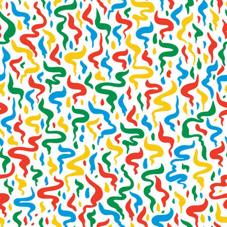Festive Hand-drawn Colorful Paper Streamer Tapes Vector Seamless Pattern Background. Whimsical New...