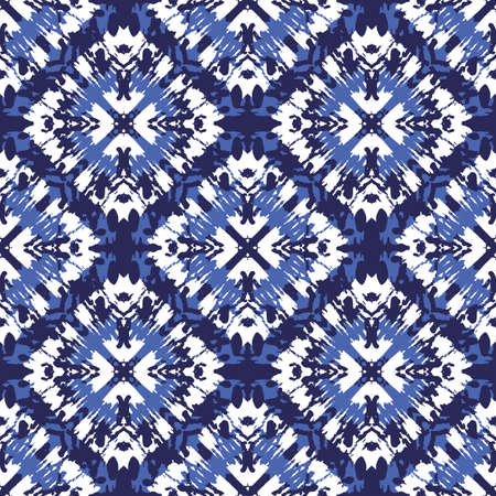Tie-Dye Shibori Diamonds on Monochrome Indigo Background Vector Seamless Patternのイラスト素材