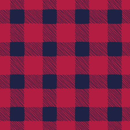 Classic Hand-Drawn Blue and Red Buffalo Plaid Checks Vector Seamless Patternのイラスト素材