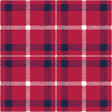 Classic Hand-Drawn Blue White and Red Plaid Checks Vector Seamless Pattern