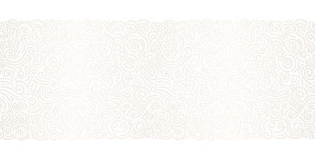 Gold Foil Hand Drawn Doodle Swirls, Swashes Vector Seamless Horizontal Pattern Border. Whimsical Decorative Backgroundのイラスト素材