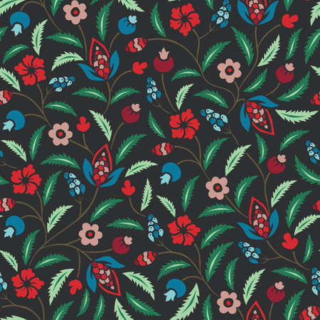 Colorful Traditional Chintz Floral Vector Seamless Pattern. Bright Classic Backgroundのイラスト素材