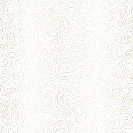 Gold Foil Hand Drawn Doodle Swirls, Swashes Vector Seamless Pattern. Whimsical Decorative Print Backgroundのイラスト素材