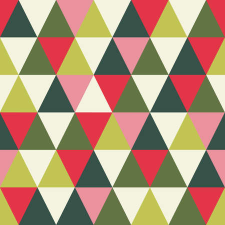 Retro Colourful Geometric Triangles Seamless Vector Pattern. Mid-Century Festive Bright Background. Christmas Holiday Printのイラスト素材