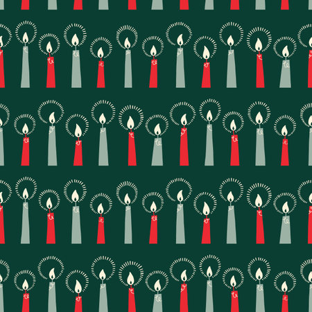 Burning Christmas Candles Vector Seamless Pattern. Retro Abstract Print. Advnet BAckground. Cosy Christmas Eve Repeatのイラスト素材