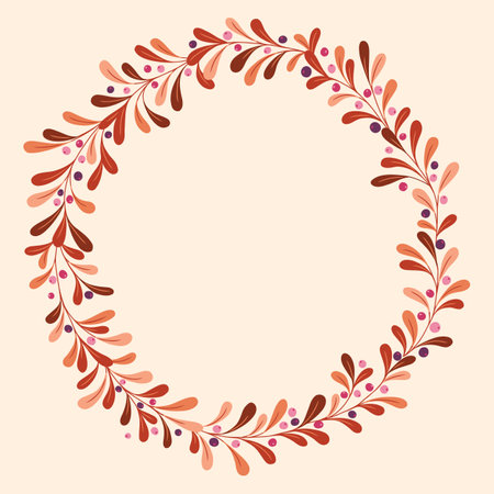 Fall Wild Forest Foliage and Berries Vector Wreath Round Frame. Blueberry Twigs. Thanksgiving Festive Placement Print. Festive Botanical Designのイラスト素材