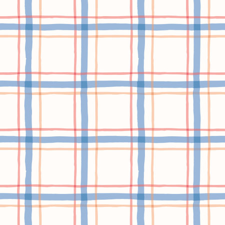 Cornflower Watercolor Hand-Drawn Windowpane Plaid Vector Seamless Pattern. Romantic Artistic Cottagecore Checks. Homestead Farmhouse Print. Pastel Summer Graphic Backgroundのイラスト素材