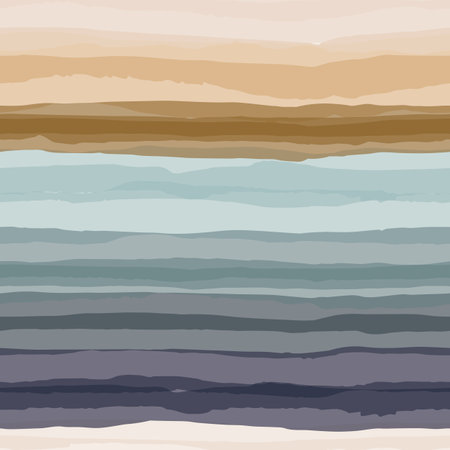 Mineral Texture Organic Watercolor Stripes Vector Seamless Pattern. Horizontal Hand-Drawn Overlayed Lines in Earthy Blue and Brown Tones. Nature Minimalistic Graphic Printのイラスト素材