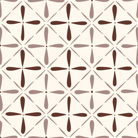 Hand-Drawn Artisanal Wood Block Print Geometric Vector Seamless Pattern. Hans-Stamped Mirrored Triangles Organic Lines Background. Global Nomadic Design. Mini Boho Repeatのイラスト素材