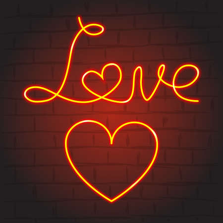 Love symbols in neon glow on dark backgroundのイラスト素材