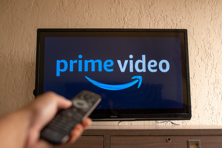 Brazil, Rio de Janeiro - May 19, 2023: Smart TV with Prime Video service with logo on it.