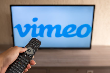 Brazil, Rio de Janeiro - May 19, 2023: Vimeo streaming network logo on television.