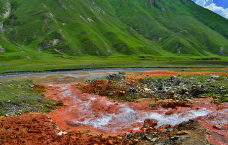 A valley colored with mineral springs, Truso Valley, Georgia.の写真素材
