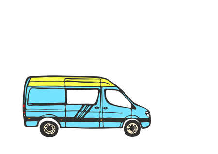 Yellow van isolated on white background. Illustration.のイラスト素材