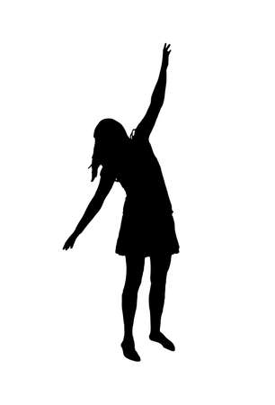 Silhouette of girl, dancing with outstretched hands, wearing skirt. Vector Illustration isolated on white background.のイラスト素材