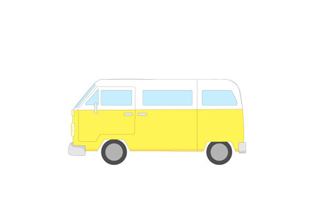 Yellow and white retro camper van isolated on white background. Colorful illustration.のイラスト素材