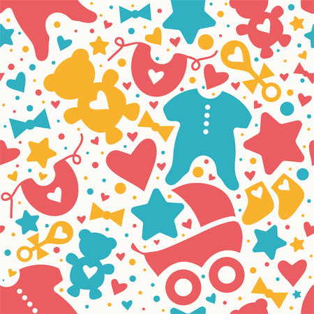 Baby seamless pattern. Detailed illustration. Hand drawn, great for fabric and textile, prints, invitation, packaging, or any desired idea.のイラスト素材