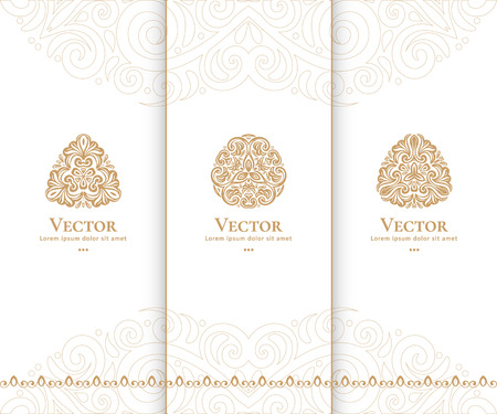 Vector emblem. Elegant, classic elements. Can be used for jewelry, beauty and fashion industry. Great for logo, monogram, invitation, flyer, menu, brochure, postcard, background, or any desired idea.のイラスト素材