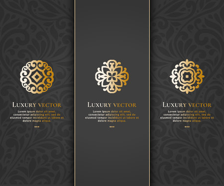 Vector set of logo. Elegant, classic elements. Can be used for jewelry, beauty and fashion industry. Great for emblem, monogram, invitation, flyer, menu, brochure, background, or any desired idea.のイラスト素材