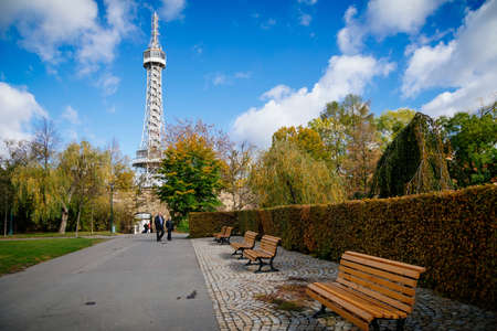 Petrin Lookout Tower, The little eiffel tower on Petrin hill, Prague, Czech Republic â October 09, 2017のeditorial素材