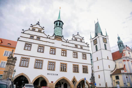 Renaissance building of regional museum and All Saints Church on the Peace Square, Litomerice, Czech...