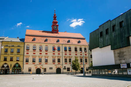 Town Municipal hall at Masaryk Square, Gothic building, Jihlava, Czech Republic. July 05, 2020のeditorial素材