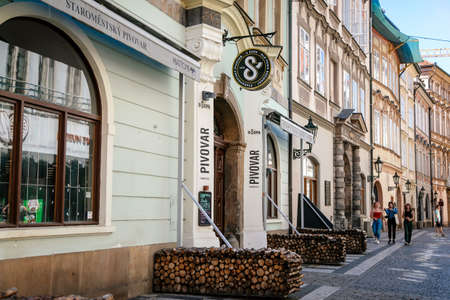 U Supa Brewery (At the Vulture), brewpub at Celetna Street, Old Town, Prague, Czech Republic, July 14, 2020のeditorial素材