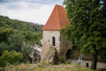 Medieval gothic castle Zvikov or Klingenberg on a rock above the confluence of the Vltava and Otava...