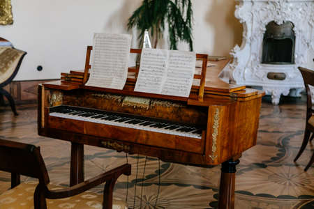 Castle interior. Music Room. Castle Kacina, Empire Chateau near Kutna Hora, Bohemia, Czech Republic, August 8, 2020のeditorial素材