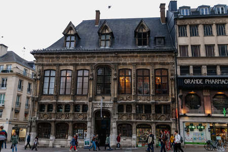 The Rouen Normandy Tourism & Congress on the streets of the old town of Rouen with traditional half-timbered heritage houses. Rouen, Normandy, France, September 25, 2019のeditorial素材