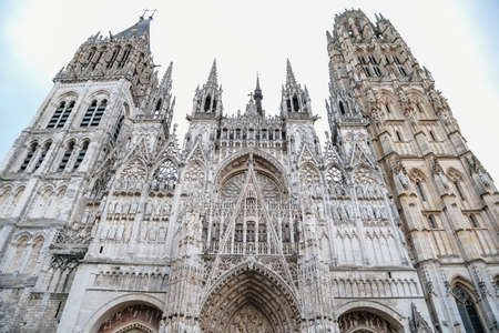 The facade of the gothic church Notre Dame de Rouen Cathedral, Rouen, Normandy, France, September 25, 2019のeditorial素材