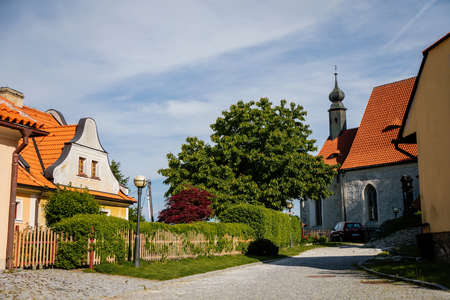 Village near ruins of gothic castle Rabi in National Park Sumava, Rabi, Czech Republic, June 01, 2019.のeditorial素材