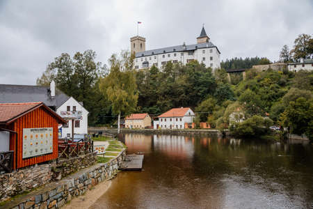 Small ancient town and medieval castle Rozmberk nad Vltavou, South Bohemia, Czech Republic, September 26, 2020のeditorial素材