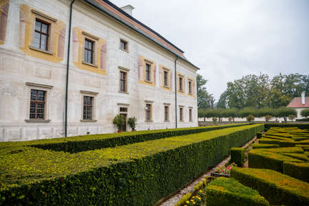 State Chateau Kratochvile, Renaissance residence in watercolor style surrounded by a park and water moat located in South Bohemia, Czech Republic, September 28, 2020のeditorial素材