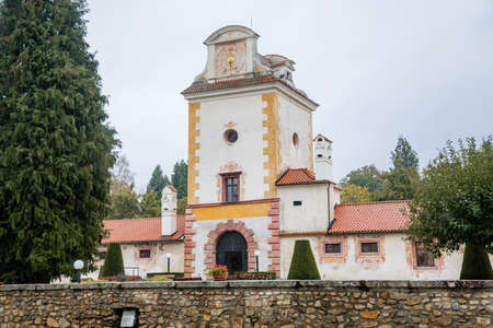 State Chateau Kratochvile, Renaissance residence in watercolor style surrounded by a park and water moat located in South Bohemia, Czech Republic, September 28, 2020のeditorial素材