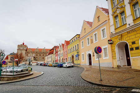 Renaissance buildings in medieval town, Historic city Horsovsky Tyn, Czech Republic, December 31,...